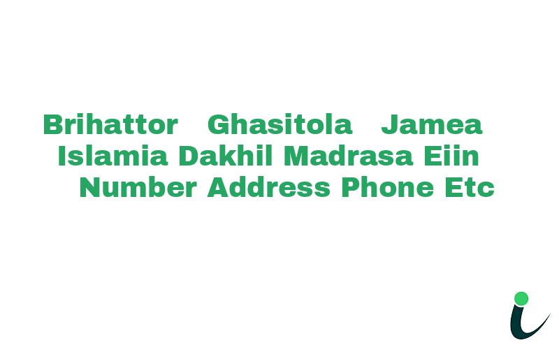 Brihattor  Ghasitola  Jamea Islamia Dakhil Madrasa EIIN Number Phone Address etc